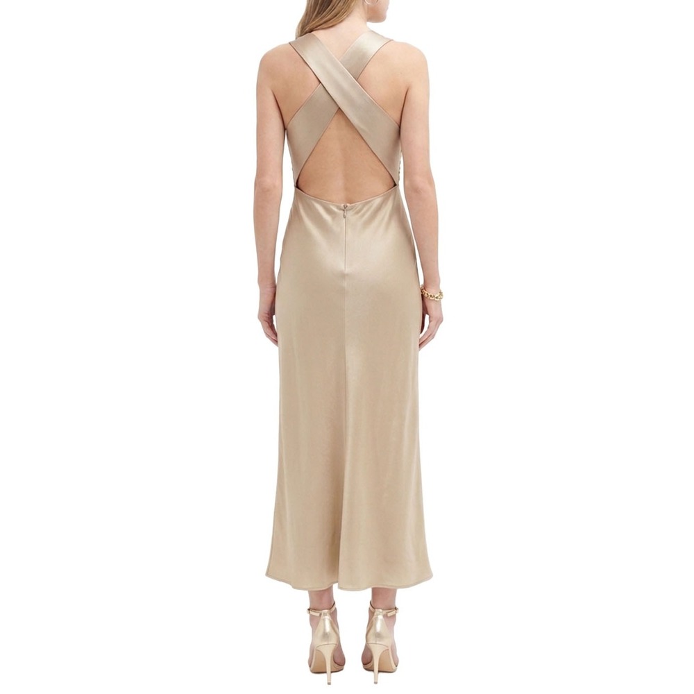 Reformation Casette Silk Dress Sand Champagne Open Back 4